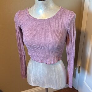 Aeropostale Women’s Shrunken Tee Ribbed Long Sleeve Color Pink Size S